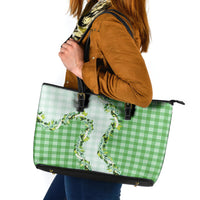 Green Hawaii Palaka Leather Tote Bag Maile Pikake Honohono Orchid Lei LT05 Green - Polynesian Pride