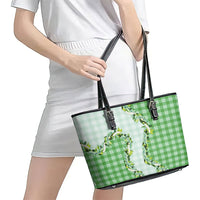 Green Hawaii Palaka Leather Tote Bag Maile Pikake Honohono Orchid Lei LT05 - Polynesian Pride