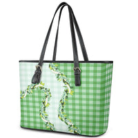Green Hawaii Palaka Leather Tote Bag Maile Pikake Honohono Orchid Lei LT05 - Polynesian Pride