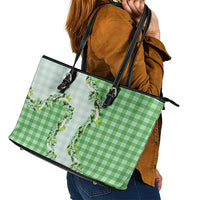 Green Hawaii Palaka Leather Tote Bag Maile Pikake Honohono Orchid Lei LT05 - Polynesian Pride