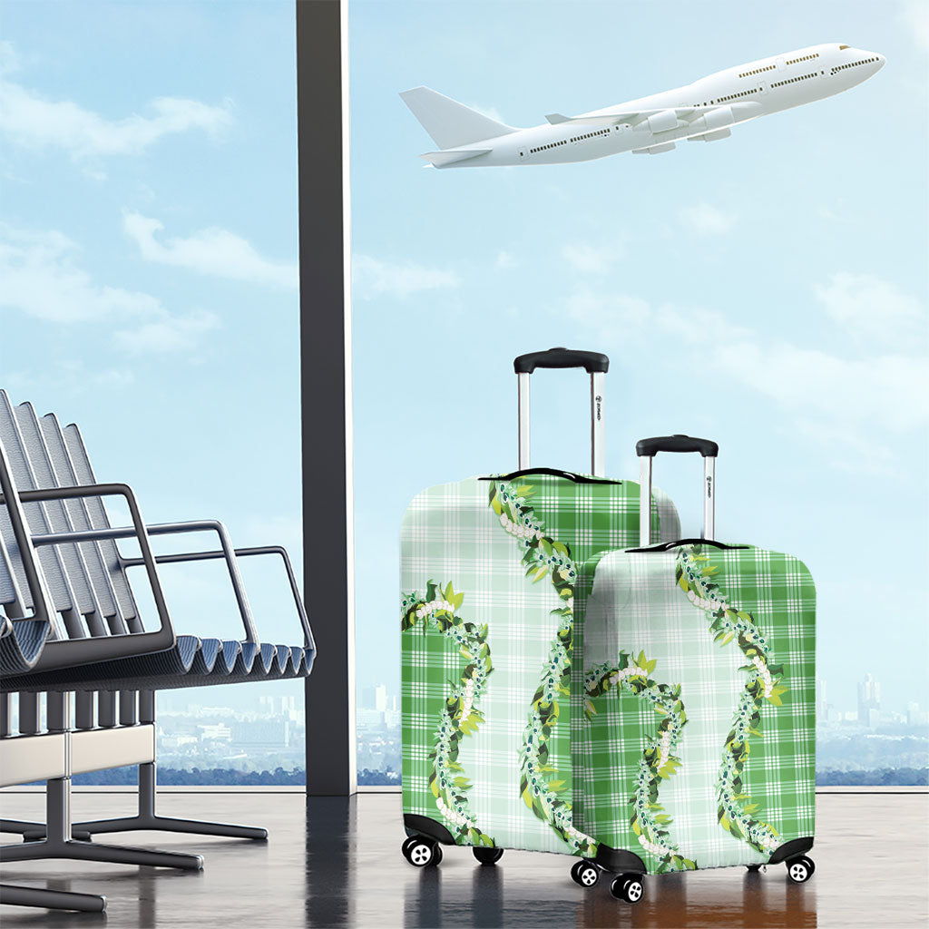 Green Hawaii Palaka Luggage Cover Maile Pikake Honohono Orchid Lei LT05 - Polynesian Pride