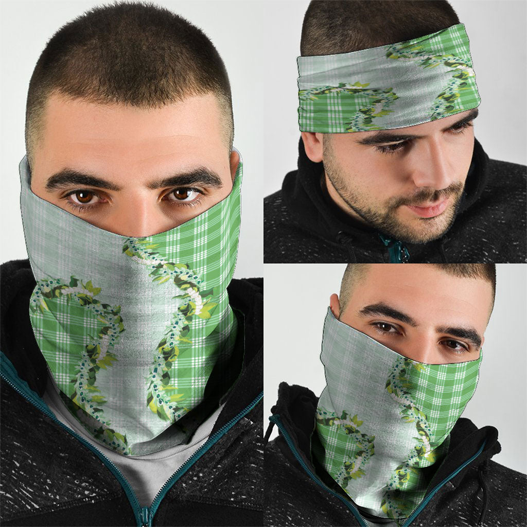 Green Hawaii Palaka Neck Gaiter Maile Pikake Honohono Orchid Lei