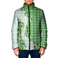 Green Hawaii Palaka Padded Jacket Maile Pikake Honohono Orchid Lei
