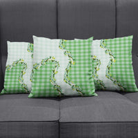 Green Hawaii Palaka Pillow Cover Maile Pikake Honohono Orchid Lei