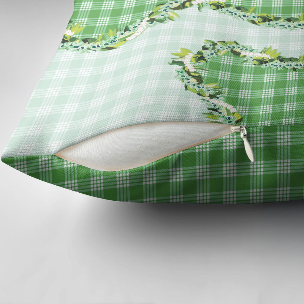 Green Hawaii Palaka Pillow Cover Maile Pikake Honohono Orchid Lei