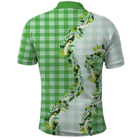 Green Hawaii Palaka Polo Shirt Maile Pikake Honohono Orchid Lei