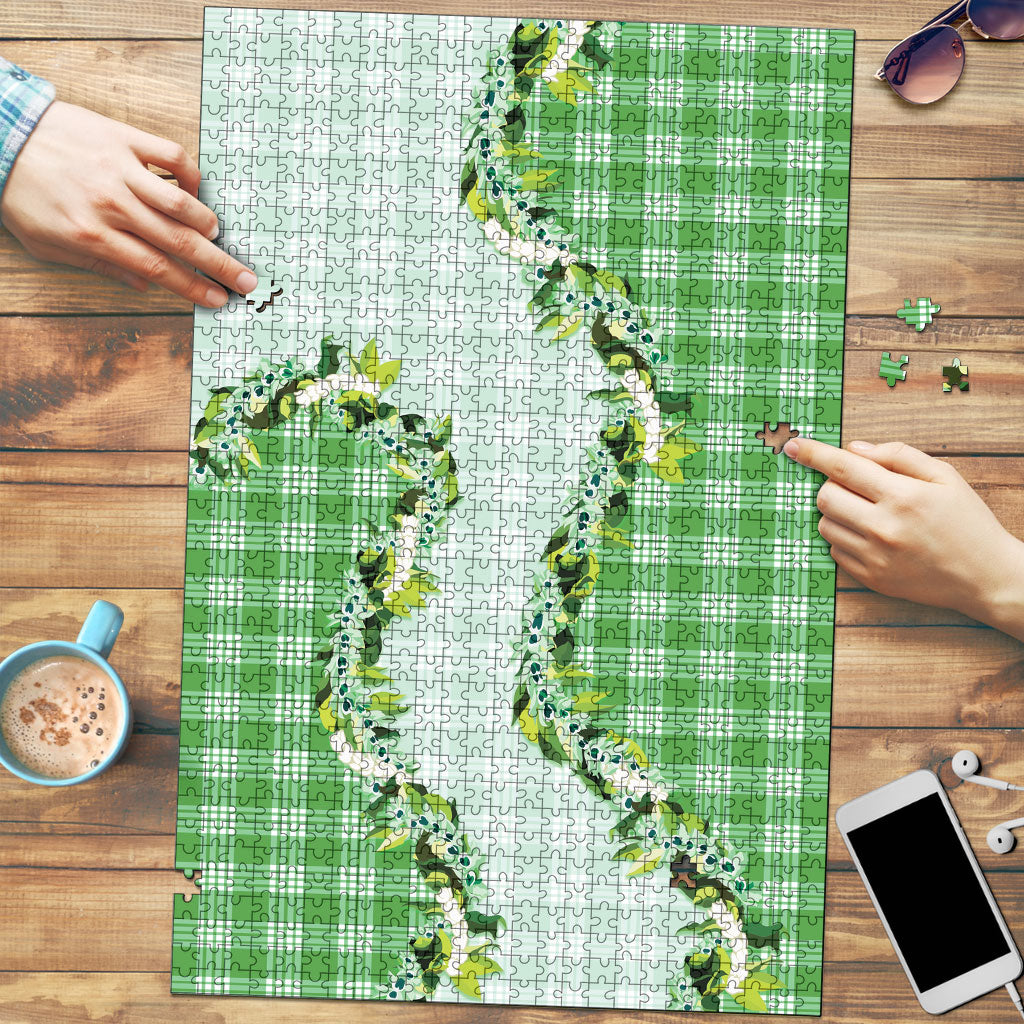Green Hawaii Palaka Puzzle Maile Pikake Honohono Orchid Lei