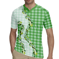 Green Hawaii Palaka Rugby Jersey Maile Pikake Honohono Orchid Lei