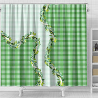 Green Hawaii Palaka Shower Curtain Maile Pikake Honohono Orchid Lei