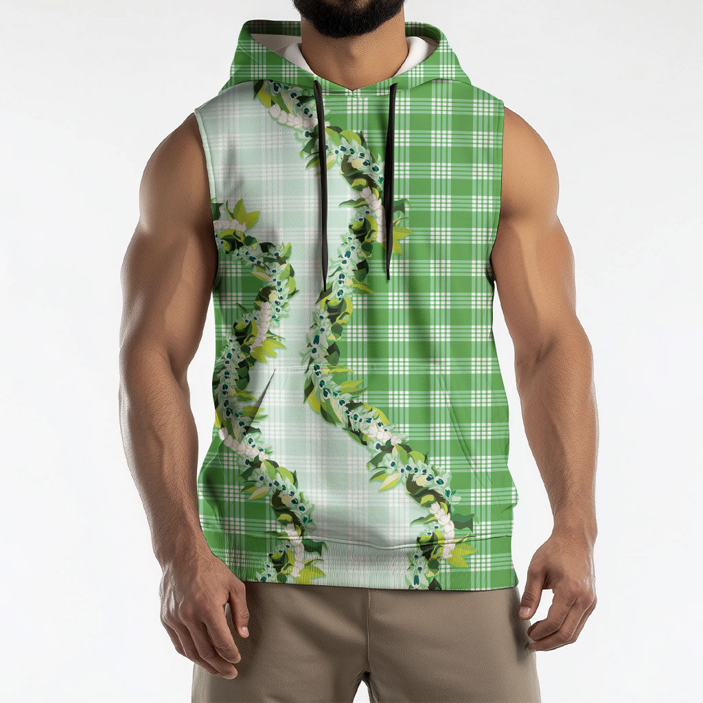 Green Hawaii Palaka Sleeveless Hoodie Maile Pikake Honohono Orchid Lei LT05 - Polynesian Pride