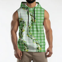 Green Hawaii Palaka Sleeveless Hoodie Maile Pikake Honohono Orchid Lei LT05 - Polynesian Pride