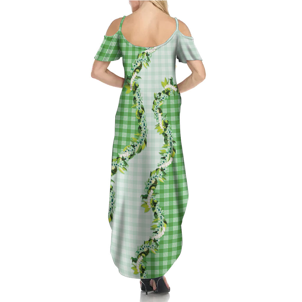Green Hawaii Palaka Summer Maxi Dress Maile Pikake Honohono Orchid Lei LT05 - Polynesian Pride