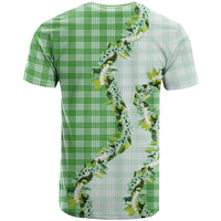 Green Hawaii Palaka T Shirt Maile Pikake Honohono Orchid Lei