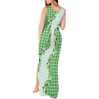 Green Hawaii Palaka Tank Maxi Dress Maile Pikake Honohono Orchid Lei LT05 - Polynesian Pride