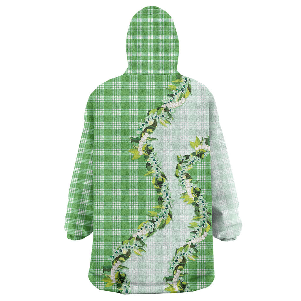 Green Hawaii Palaka Wearable Blanket Hoodie Maile Pikake Honohono Orchid Lei LT05 - Polynesian Pride