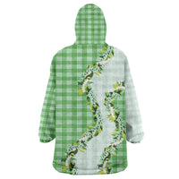 Green Hawaii Palaka Wearable Blanket Hoodie Maile Pikake Honohono Orchid Lei LT05 - Polynesian Pride