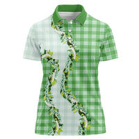 Green Hawaii Palaka Women Polo Shirt Maile Pikake Honohono Orchid Lei LT05 Female Green - Polynesian Pride