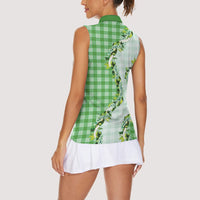 Green Hawaii Palaka Women Sleeveless Polo Shirt Maile Pikake Honohono Orchid Lei LT05 - Polynesian Pride