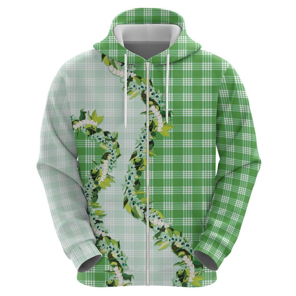 Green Hawaii Palaka Zip Hoodie Maile Pikake Honohono Orchid Lei LT05 - Polynesian Pride