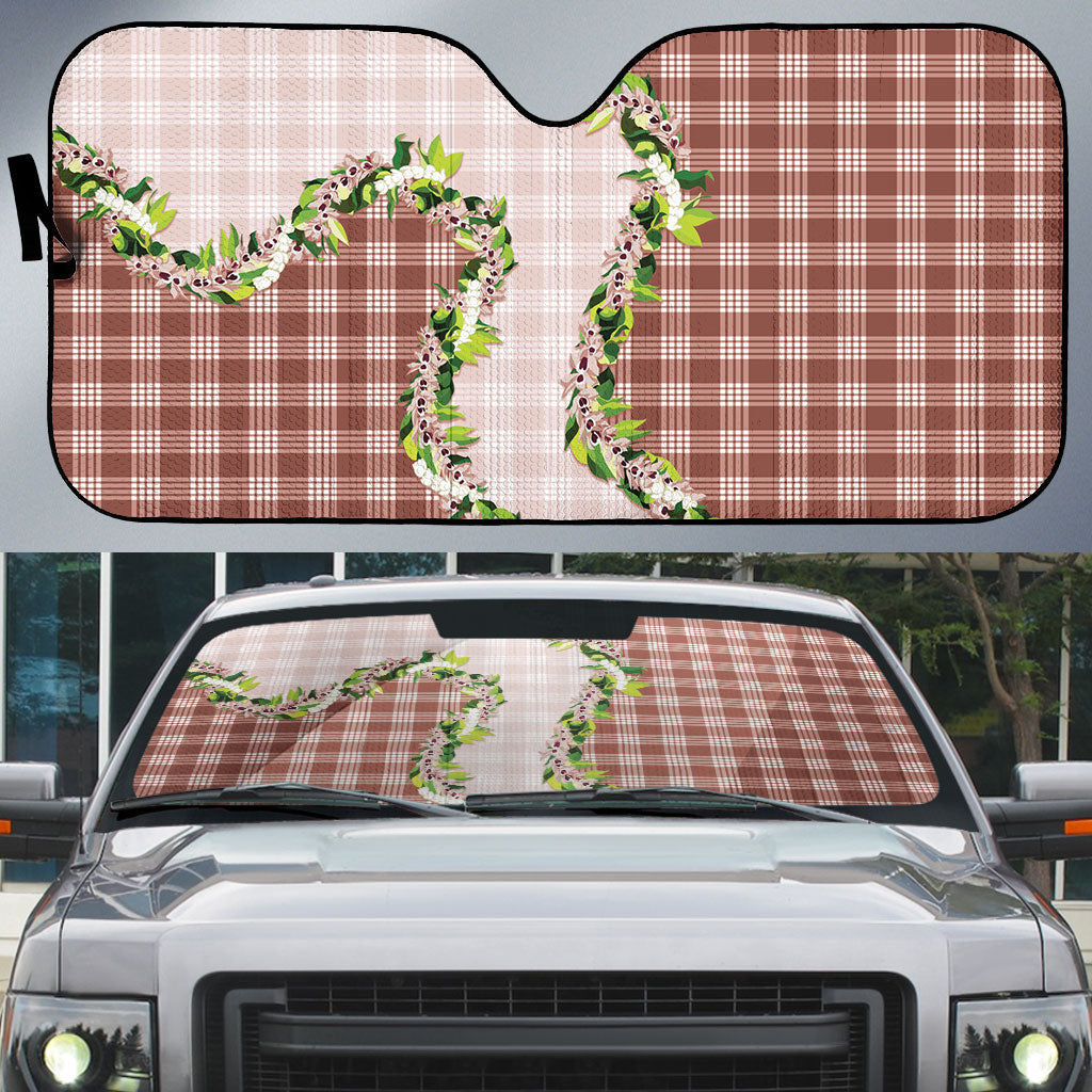 Mocha Hawaii Palaka Auto Sun Shade Maile Pikake Honohono Orchid Lei LT05 Mocha - Polynesian Pride