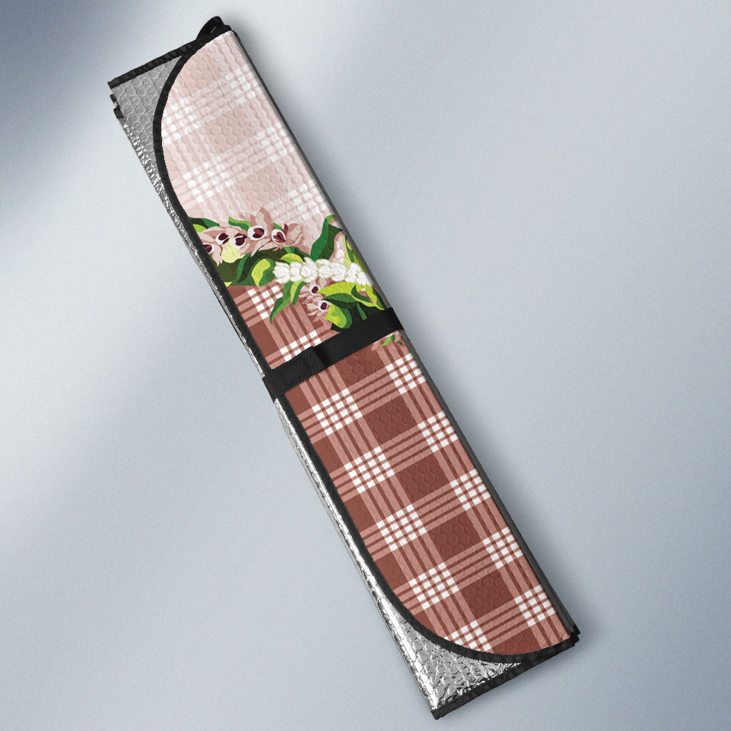 Mocha Hawaii Palaka Auto Sun Shade Maile Pikake Honohono Orchid Lei LT05 - Polynesian Pride