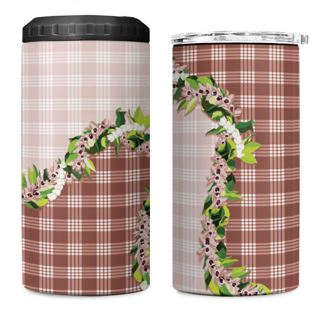 Mocha Hawaii Palaka 4 in 1 Can Cooler Tumbler Maile Pikake Honohono Orchid Lei LT05 One Size: 16 oz Mocha - Polynesian Pride