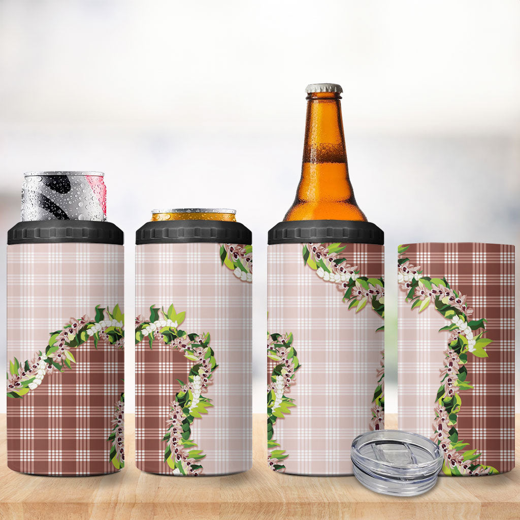 Mocha Hawaii Palaka 4 in 1 Can Cooler Tumbler Maile Pikake Honohono Orchid Lei LT05 - Polynesian Pride