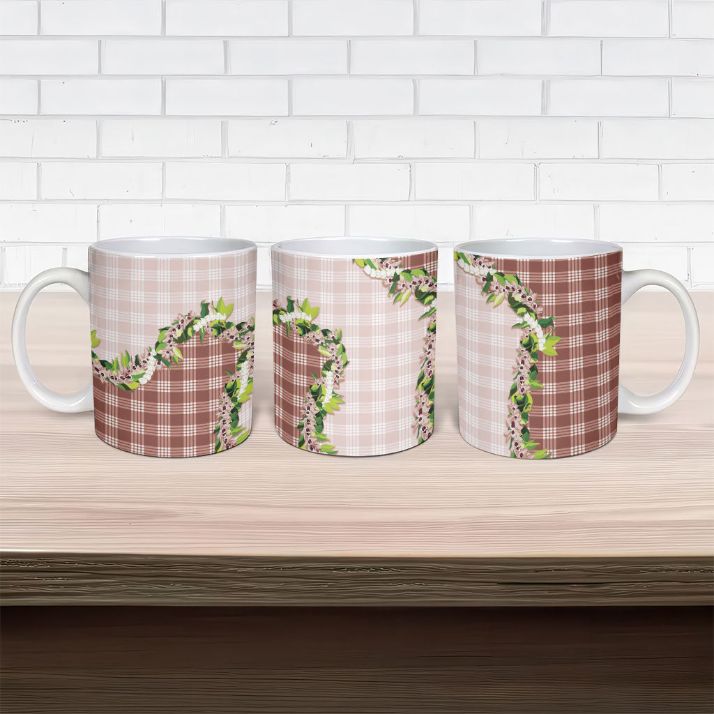Mocha Hawaii Palaka Ceramic Mug Maile Pikake Honohono Orchid Lei