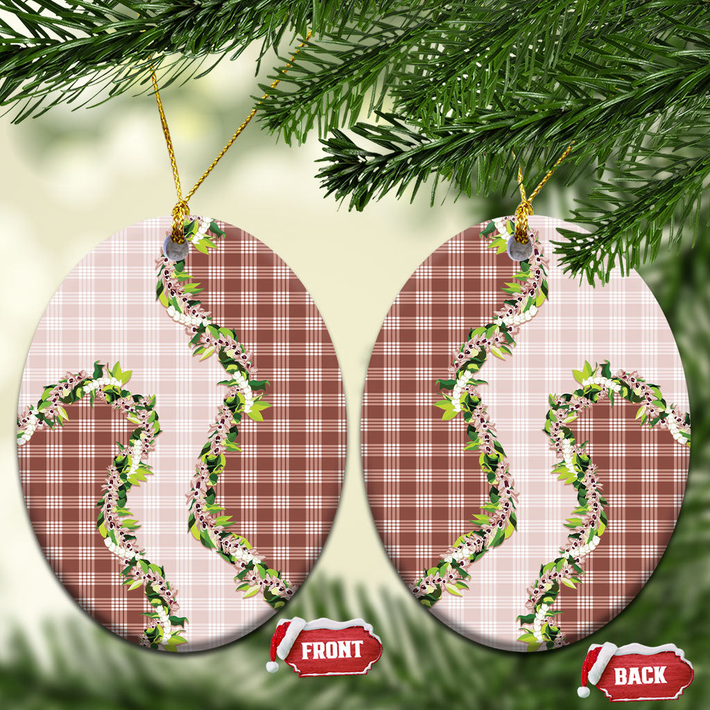 Mocha Hawaii Palaka Ceramic Ornament Maile Pikake Honohono Orchid Lei LT05 Oval Mocha - Polynesian Pride