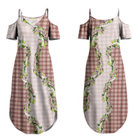 Mocha Hawaii Palaka Couples Matching Summer Maxi Dress and Long Sleeve Button Shirt Maile Pikake Honohono Orchid Lei LT05 - Polynesian Pride