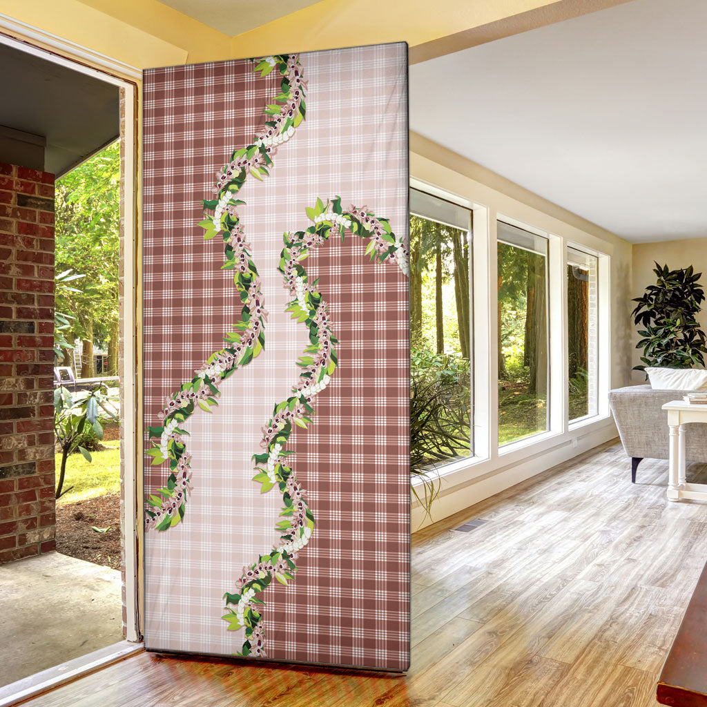 Mocha Hawaii Palaka Door Cover Maile Pikake Honohono Orchid Lei