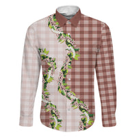 Mocha Hawaii Palaka Family Matching Long Sleeve Bodycon Dress and Hawaiian Shirt Maile Pikake Honohono Orchid Lei LT05 Dad's Shirt - Long Sleeve Mocha - Polynesian Pride