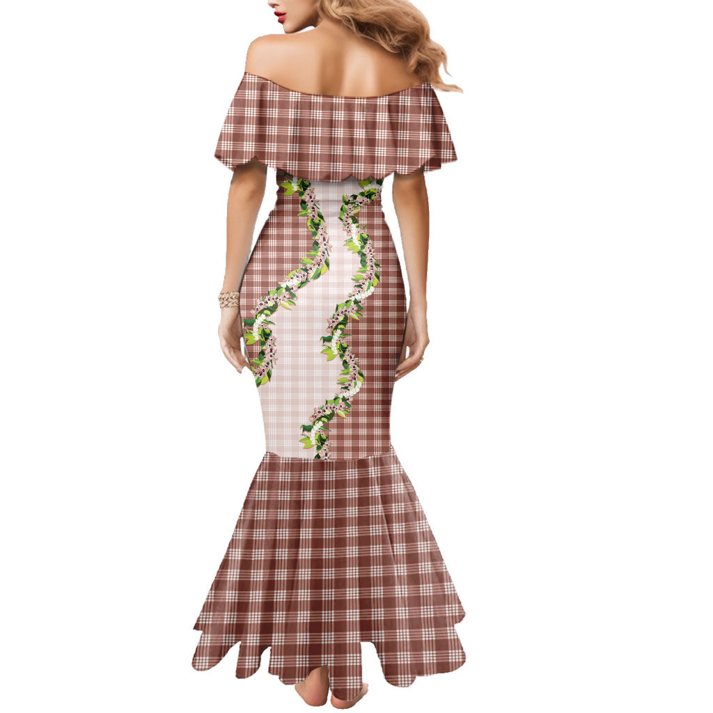 Mocha Hawaii Palaka Family Matching Mermaid Dress and Hawaiian Shirt Maile Pikake Honohono Orchid Lei LT05 - Polynesian Pride