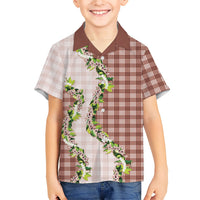 Mocha Hawaii Palaka Family Matching Mermaid Dress and Hawaiian Shirt Maile Pikake Honohono Orchid Lei LT05 Son's Shirt Mocha - Polynesian Pride