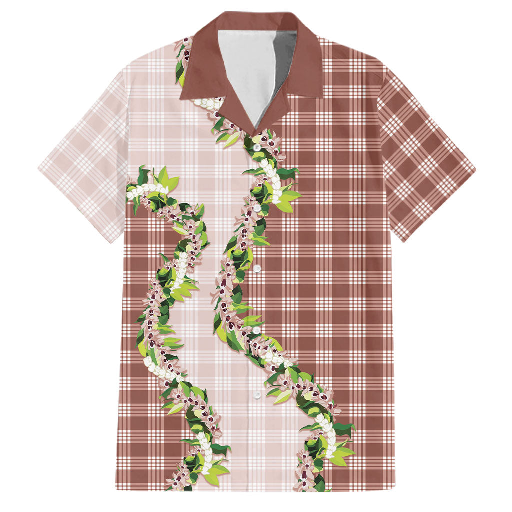 Mocha Hawaii Palaka Family Matching Off The Shoulder Long Sleeve Dress and Hawaiian Shirt Maile Pikake Honohono Orchid Lei LT05 Dad's Shirt - Short Sleeve Mocha - Polynesian Pride