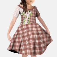 Mocha Hawaii Palaka Family Matching Off Shoulder Short Dress and Hawaiian Shirt Maile Pikake Honohono Orchid Lei LT05 Daughter's Dress Mocha - Polynesian Pride
