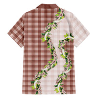 Mocha Hawaii Palaka Family Matching Off Shoulder Short Dress and Hawaiian Shirt Maile Pikake Honohono Orchid Lei LT05 - Polynesian Pride