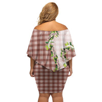Mocha Hawaii Palaka Family Matching Off Shoulder Short Dress and Hawaiian Shirt Maile Pikake Honohono Orchid Lei LT05 - Polynesian Pride