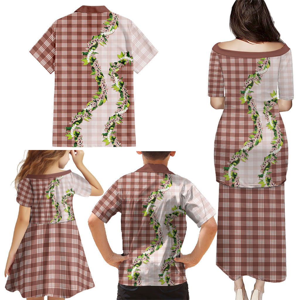 Mocha Hawaii Palaka Family Matching Puletasi and Hawaiian Shirt Maile Pikake Honohono Orchid Lei LT05 - Polynesian Pride