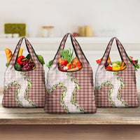 Mocha Hawaii Palaka Grocery Bag Maile Pikake Honohono Orchid Lei