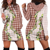Mocha Hawaii Palaka Hoodie Dress Maile Pikake Honohono Orchid Lei LT05 - Polynesian Pride