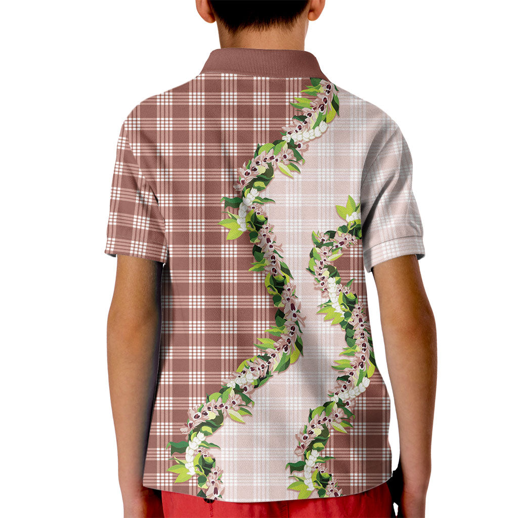 Mocha Hawaii Palaka Kid Polo Shirt Maile Pikake Honohono Orchid Lei LT05 - Polynesian Pride