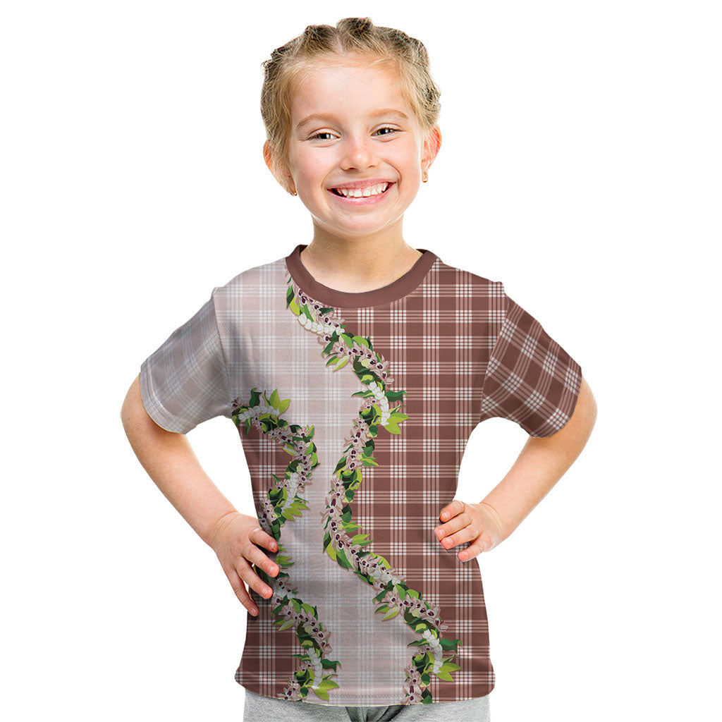 Mocha Hawaii Palaka Kid T Shirt Maile Pikake Honohono Orchid Lei
