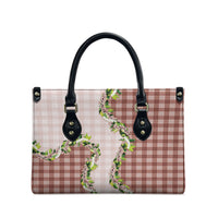 Mocha Hawaii Palaka Leather Bag Maile Pikake Honohono Orchid Lei