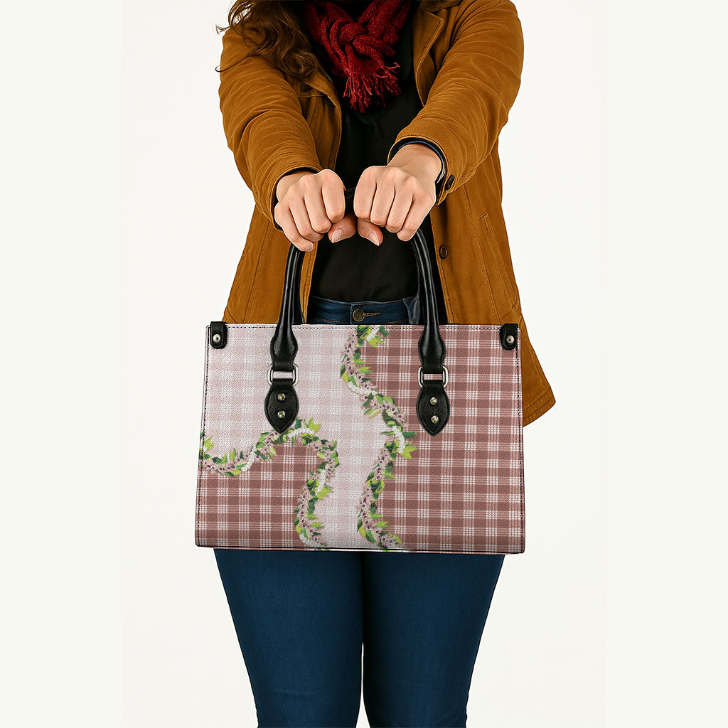 Mocha Hawaii Palaka Leather Bag Maile Pikake Honohono Orchid Lei