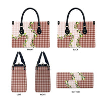 Mocha Hawaii Palaka Leather Bag Maile Pikake Honohono Orchid Lei