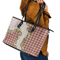 Mocha Hawaii Palaka Leather Tote Bag Maile Pikake Honohono Orchid Lei