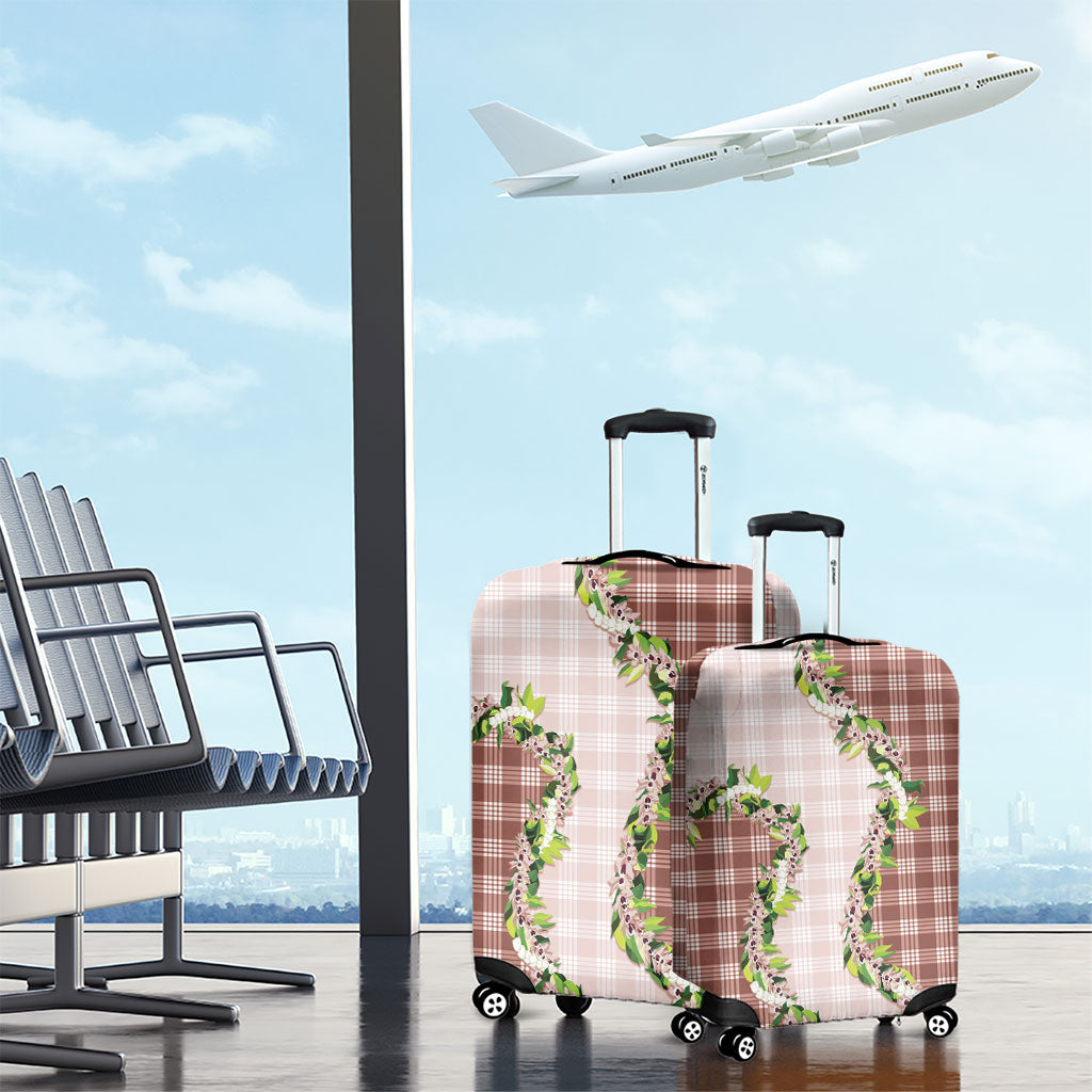 Mocha Hawaii Palaka Luggage Cover Maile Pikake Honohono Orchid Lei