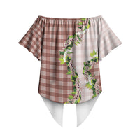 Mocha Hawaii Palaka Off Shoulder Wrap Waist Top Maile Pikake Honohono Orchid Lei LT05 - Polynesian Pride