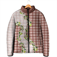 Mocha Hawaii Palaka Padded Jacket Maile Pikake Honohono Orchid Lei
